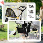 Poussette buggy pour chiens 77L x 45l x 99,5H cm pliable imperméable tissu 600D Oxford 4 roues gris