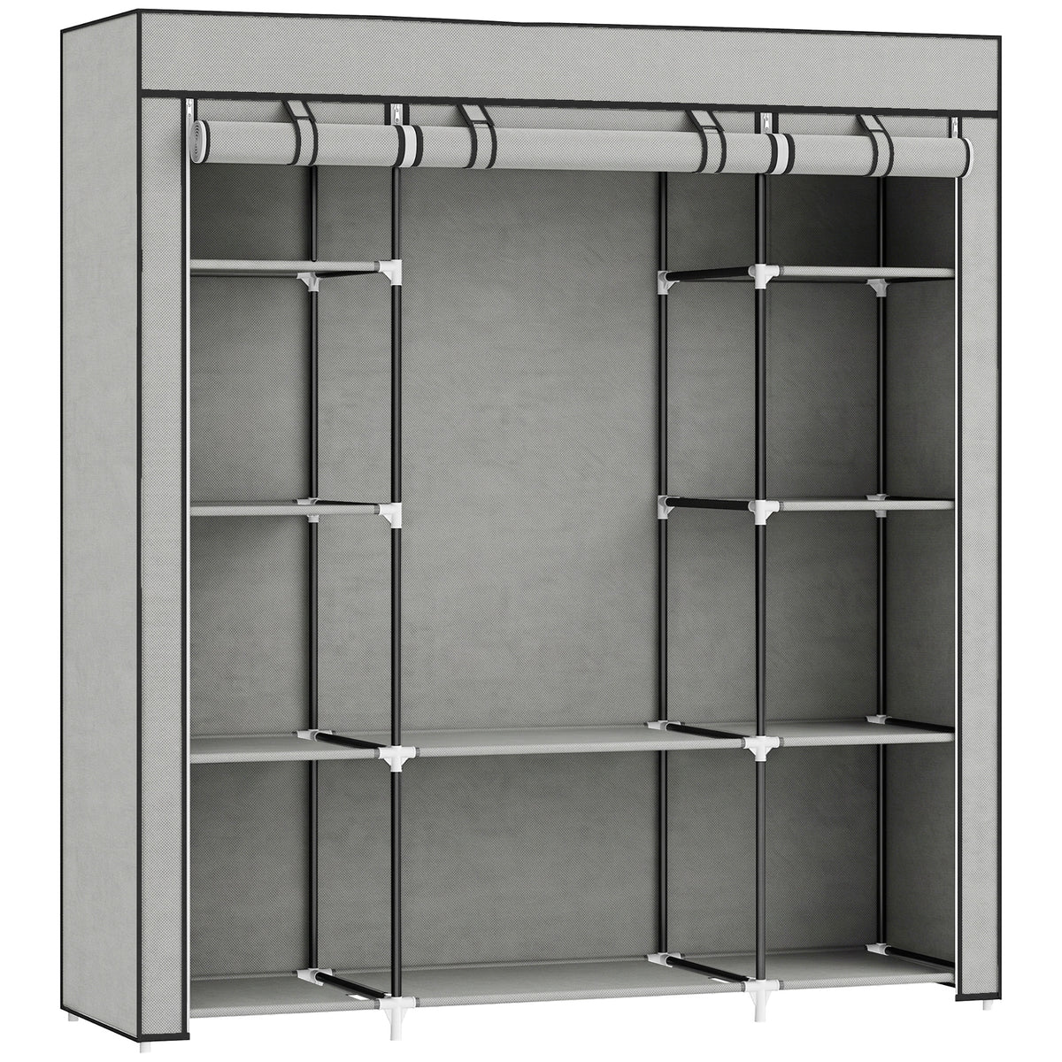 Armoire de rangement penderie en tissu pliable avec barre de suspension et étagères, 150 x 43 x 162,5 cm, gris clair