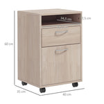 Caisson de bureau à roulettes avec tiroir placard et niche pour documents et dossier suspendu 40 x 35 x 60 cm chêne