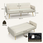 Canapé convertible 3 places 3 en 1, canapé-lit clic-clac, dossier réglable, assise rembourrée, 185 x 84 x 83 cm, beige-2