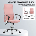 Fauteuil de bureau manager dossier ergonomique hauteur assise réglable pivotant tissu maille 63x65x119109-119cm rose
