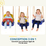 Altalena 3 in 1 evolutiva per bambini con schienale e barra a T rimovibili, per interno ed esterno, altezza regolabile