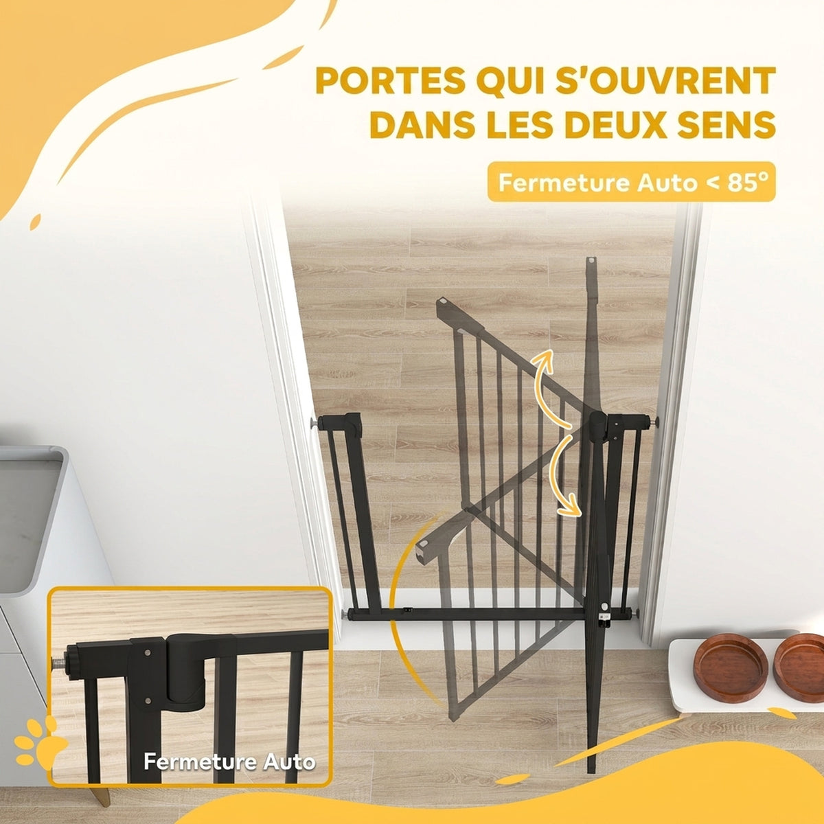 Barrière de sécurité pour chiens et bébés 76 à 81 cm avec extension fixation par pression sans perçage blanc