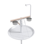 Mangeoire à oiseaux sur pied avec 4 roulettes perchoir 2 bols amovibles plateau rond acier inoxydable Ø 60 x 138H cm blanc