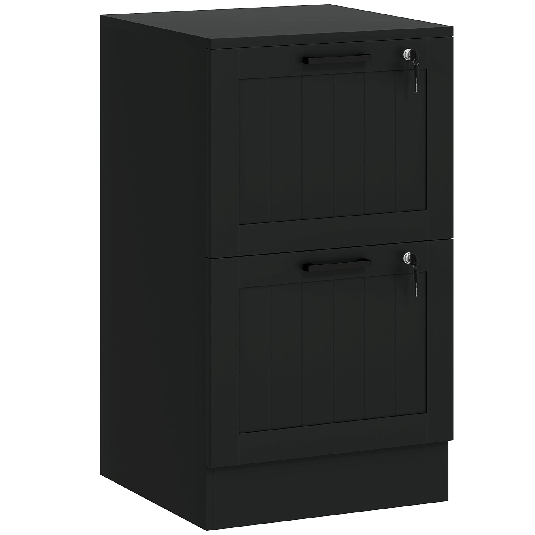 Caisson bureau, meuble rangement bois 2 tiroirs et serrure, barres de suspension réglables, 40 x 40 x 71 cm, noir