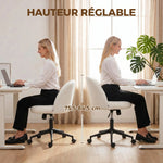 Chaise de Bureau Pivotante en Fourrure Teddy, Hauteur Réglable, Roulettes, Mousse Haute Résilience, Crème