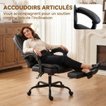 Chaise de bureau ergonomique, fauteuil de bureau inclinable en pu avec repose-pieds rétractable, hauteur réglable, noir