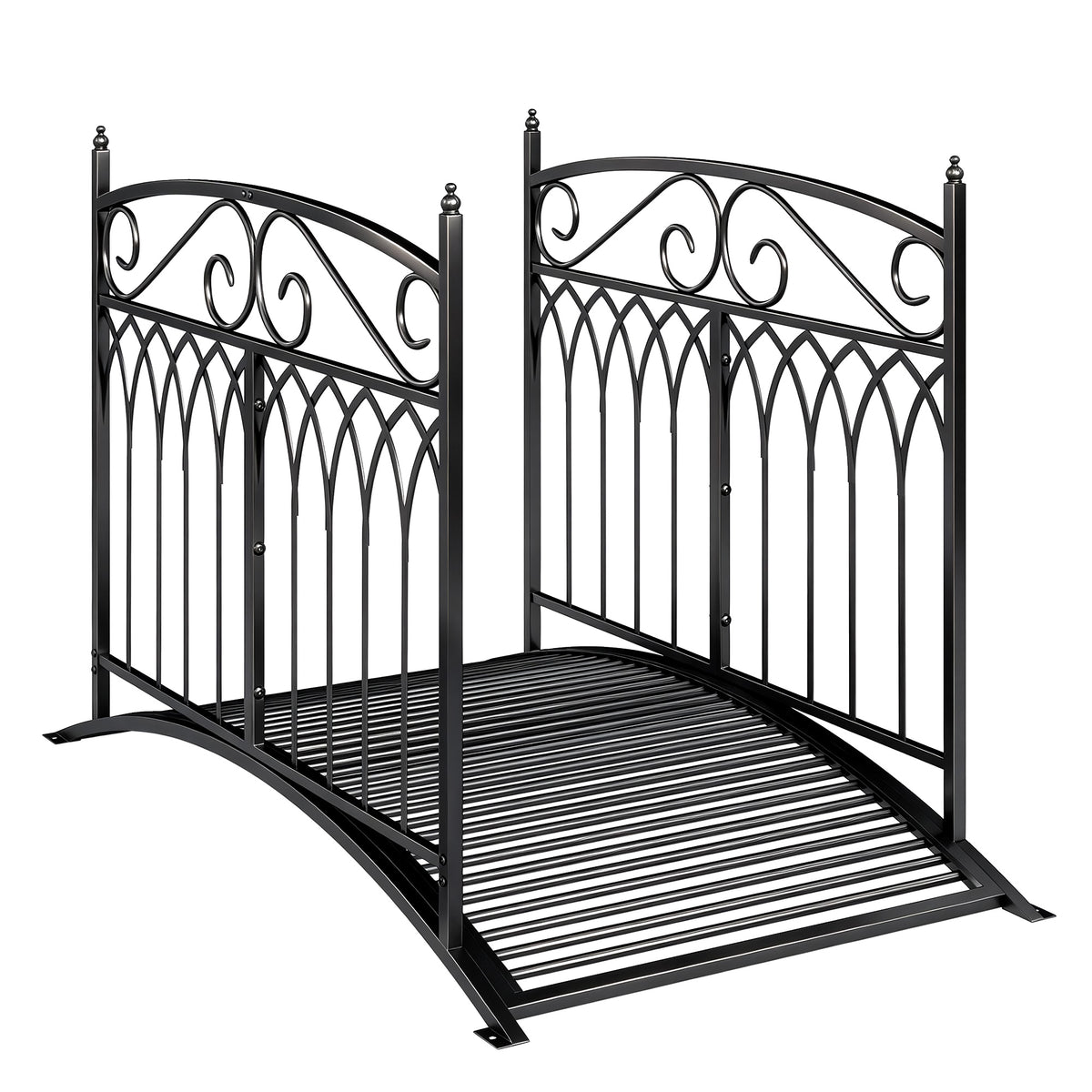 Pont de Jardin en Métal Style Baroque Passerelle Décorative avec Garde-Corps 91cm et Charge 100kg Noir