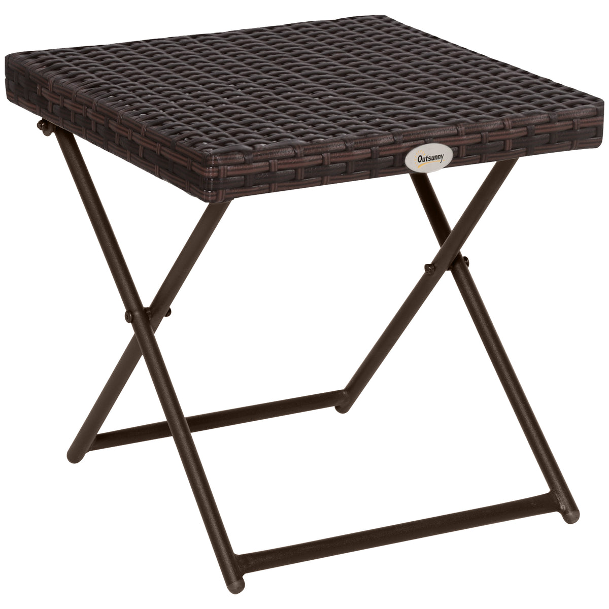 Table basse pliable de jardin style cosy chic dim. 40L x 40l x 40H cm acier résine tressée imitation rotin marron