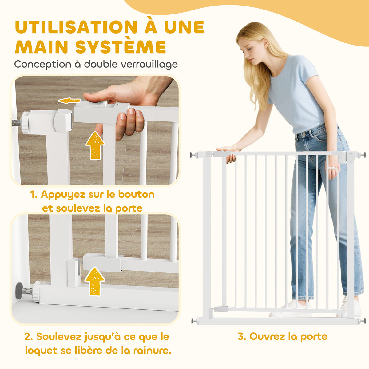 Barrière de sécurité pour chiens et bébés 76 à 80 cm avec extension fixation par pression sans perçage 76 à 80cm blanc