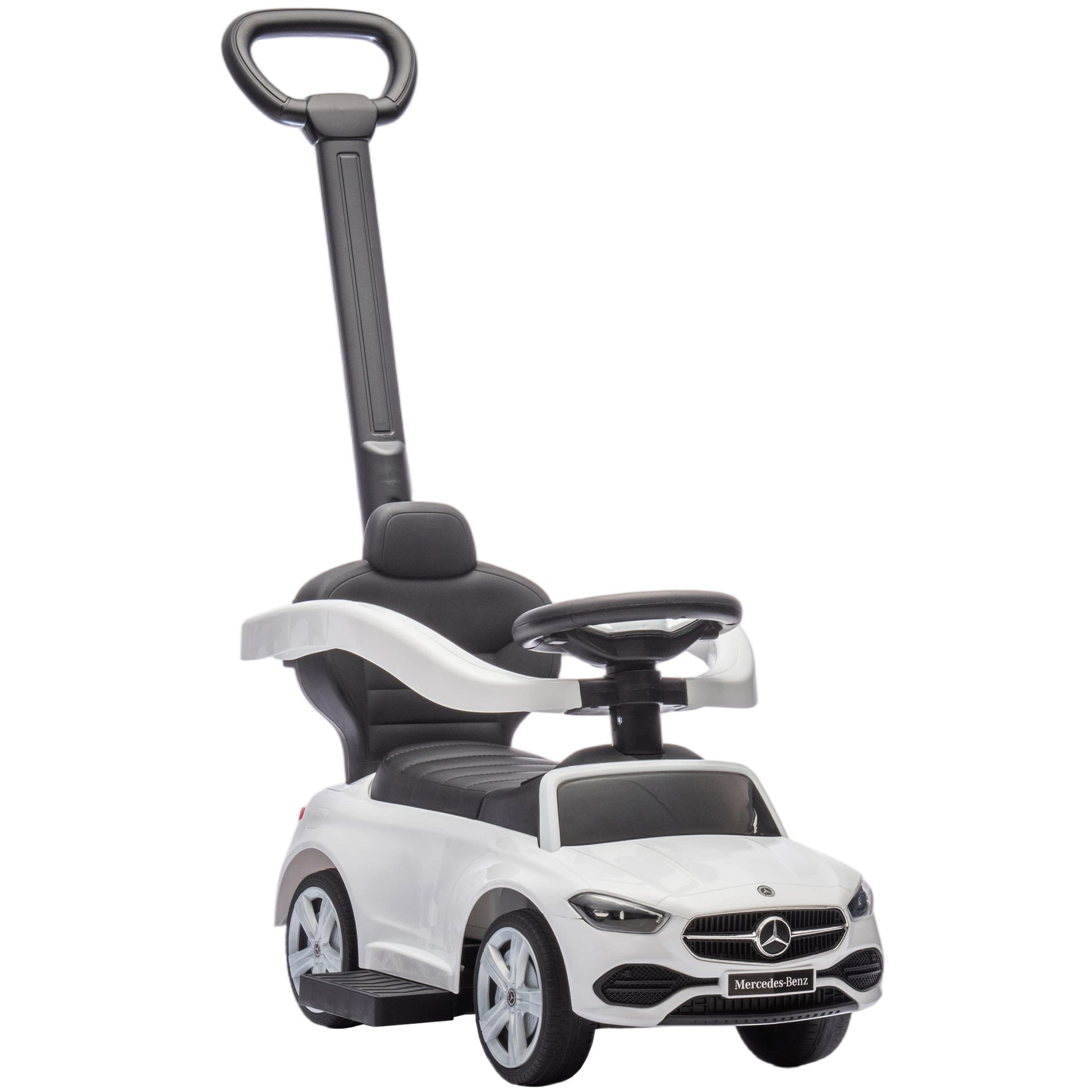 Porteur Enfants Mercedes-Benz sous Licence, Porteur Voiture à Pousser avec Poignée Amovible, 91 x 40 x 83 cm, Blanc