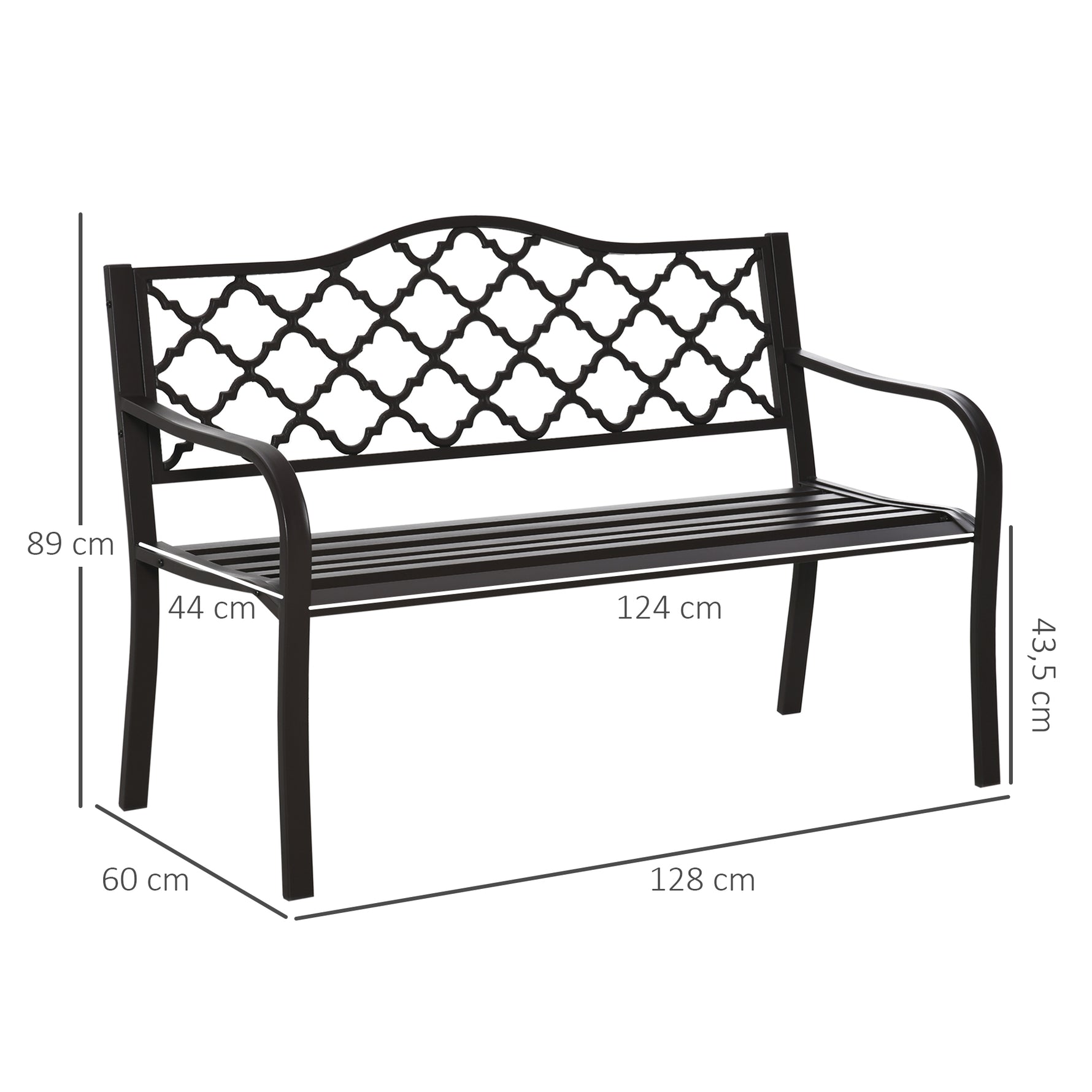Banc 3 Places de Jardin terrasse Style Rural Chic 128L x 60l x 89H cm métal époxy anticorrosion Fonte Brun