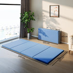 Tapis de gymnastique yoga pilates fitness pliable en 4 avec poignées revêtement synthétique 240 x 120 x 5 cm bleu clair