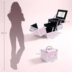 Mallette à maquillage rangement à 3 niveaux avec miroir verrouillage avec 2 clés dim. 20L x 15l x 15H cm rose