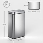 Poubelle à capteur 60 L avec couvercle à fermeture douce, poubelle de cuisine automatique en acier inoxydable, argenté
