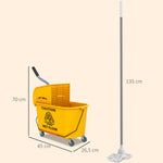 Chariot de ménage chariot de lavage essoreuse latérale seau 20 L, poignée et serpillère, 45 x 26,5 x 70 cm, jaune
