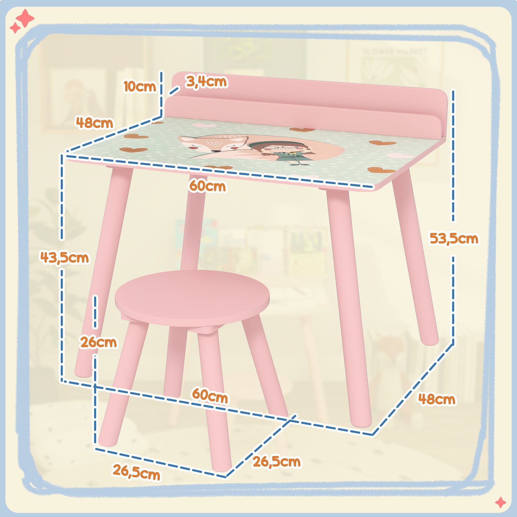 Ensemble table et chaise enfant table pour enfant avec chaise avec porte-livres motifs d'ours pour enfants 3-8 ans rose