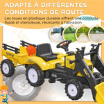 Pedal tractor backhoe with trailer, shovel and rake, outdoor toy for children aged 3 and up, yellow and black
