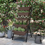Jardinière surélevée avec étages jardinière verticale avec 5 bacs à fleurs trous de drainage cadre en acier marron