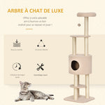 Krabpaal met krabplank, klimboom voor katten, kattenhuis en platforms, pluche met hoge dichtheid, 148 cm, beige