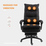 Fauteuil de bureau massant, chaise de bureau, chaise ergonomique avec hauteur réglable, dossier inclinable, repose-pied intégré et télécommande filaire, pivotant à 360°, toile de lin noir