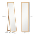 Grand miroir pleine longueur, miroir mural ou sur pied rectangulaire, 40 x 160 cm avec éclairage LED 3 couleurs, chêne