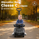 Porteur enfants Mercedes-Benz sous licence, porteur voiture à pousser avec poignée amovible, 91 x 40 x 83 cm, noir