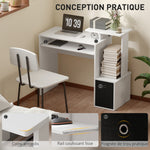 Bureau Informatique multimédia étagères Tablette Clavier Panier Noir Panneaux Particules Blanc