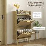 Meuble à chaussures 2 portes abattants étagère effet rotin tissé design bohème - dim. 80L x 24,5l x 110H cm