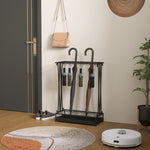 Steel Umbrella Stand with 21 Slots, 24 Hooks, Removable Drip Tray and Shelf, 50x24x68cm, Black