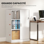Armoire de Bureau 2 Portes coulissantes verrouillables dim. 80L x 40l x 120H cm 2 étagères en Bois Blanc