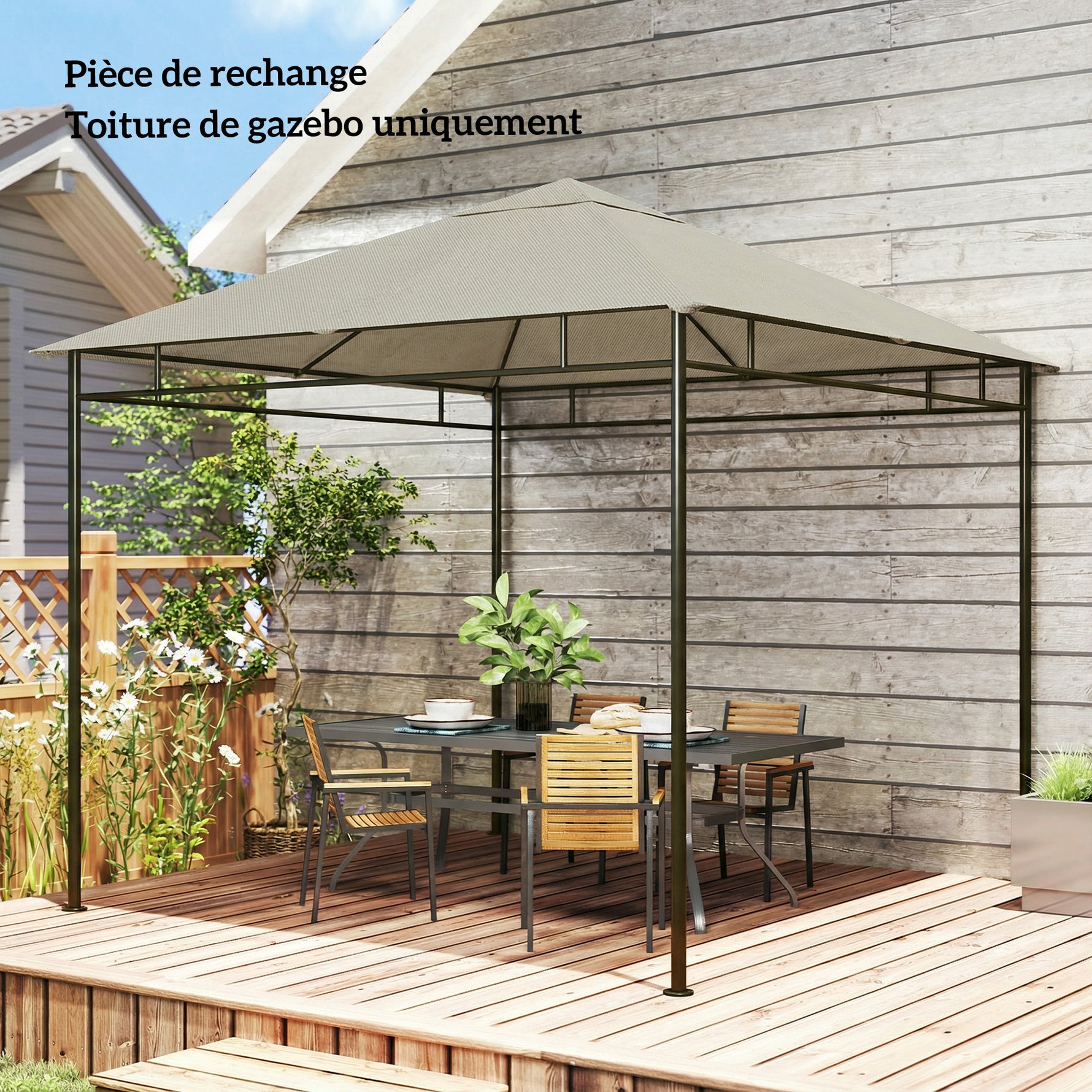 Toile de rechange pour pavillon tonnelle tente toit de remplacement gazebo de jardin polyester 180 g/m² 3 x 3 m gris