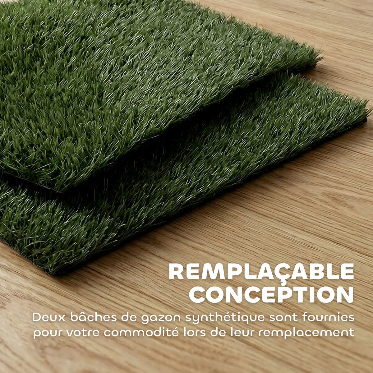 Toilette pour Chien avec 2 Tapis en Gazon Artificiel et Grille de Drainagec, Système Lavable, 63x50,5x3,5cm, Noir