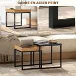 Set van 2 vierkante nesttafels, salontafels met stalen frame, moderne stijl, zwart