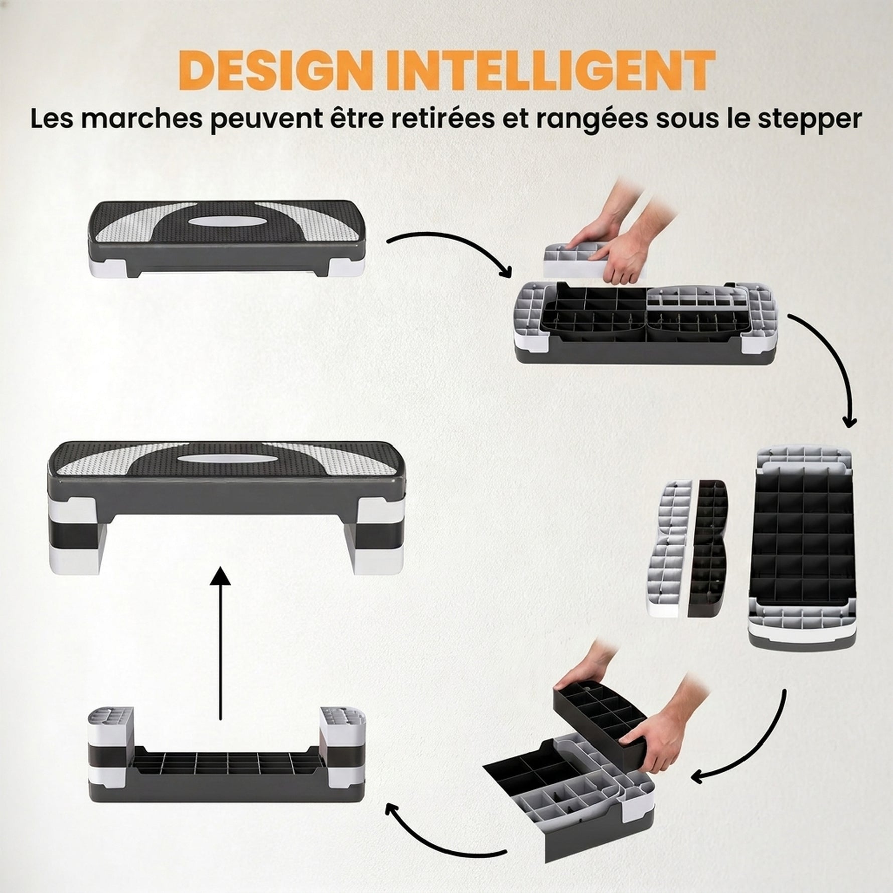 Stepper Fitness Aérobic hauteur réglable 10/15/20 cm surface antidérapante 80 x 31 x 20 cm plastique noir gris