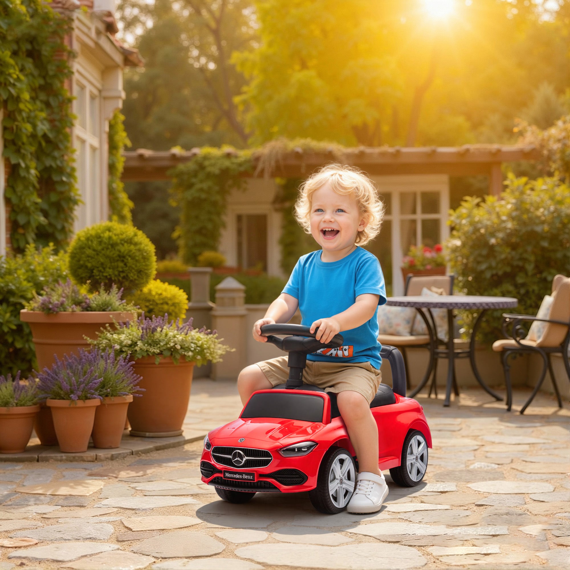 Porteur enfants Mercedes-Benz sous licence, porteur voiture à pousser avec poignée amovible, 91 x 40 x 83 cm, rouge