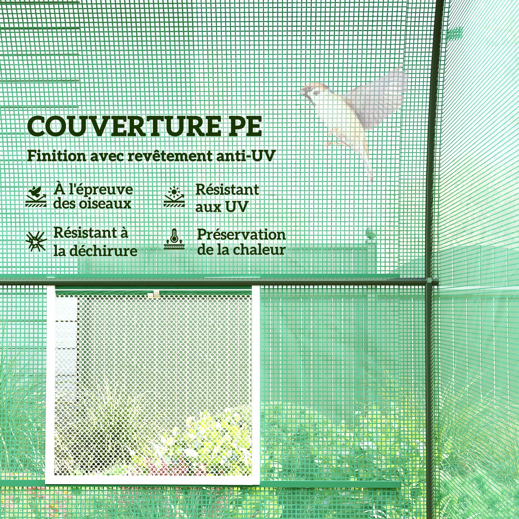 Serre de Jardin Tunnel 5 m² 2,5L x 2l x 2H m Acier renforcé Ø 1,8 cm + PE Haute densité 140 g/m² fenêtres Vert