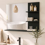 Badezimmerspiegel mit 3 Ablagen 60 x 48 cm, Moderner Wandspiegel für Schlafzimmer, Büro, Schwarz