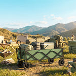 Chariot de Jardin Pliable 130L avec Roues, Remorque Robuste avec Freins, Poignée Réglable, vert