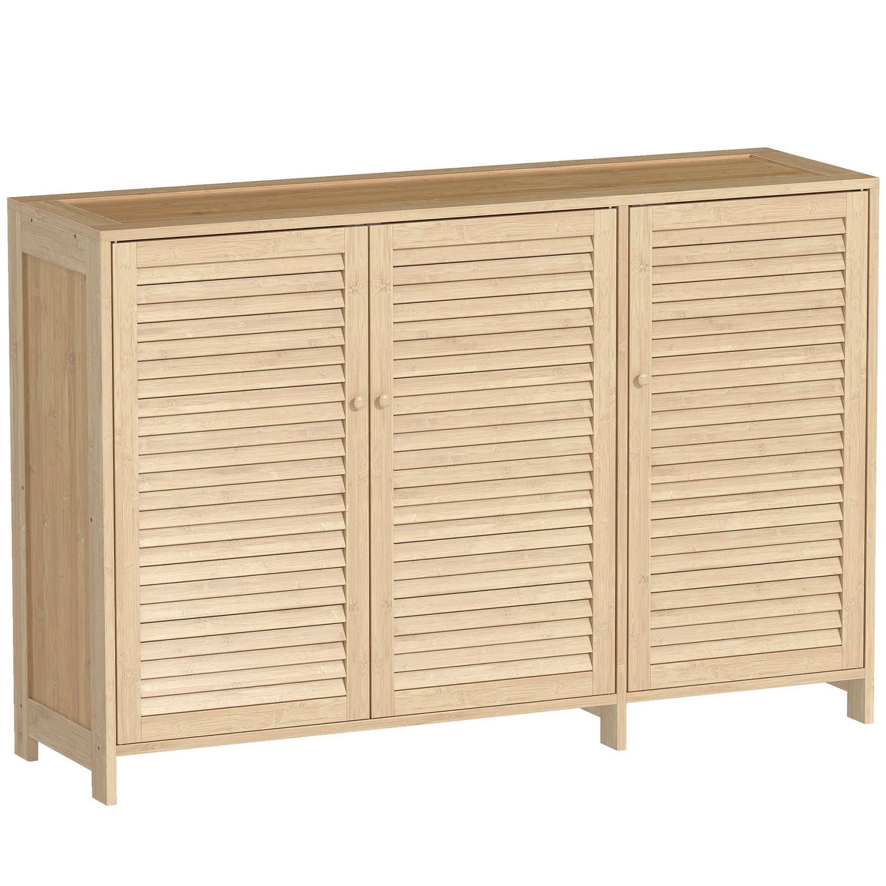 Meuble à chaussures en bambou 18 paires, armoire à chaussures avec portes persiennes et étagères réglables, bois naturel