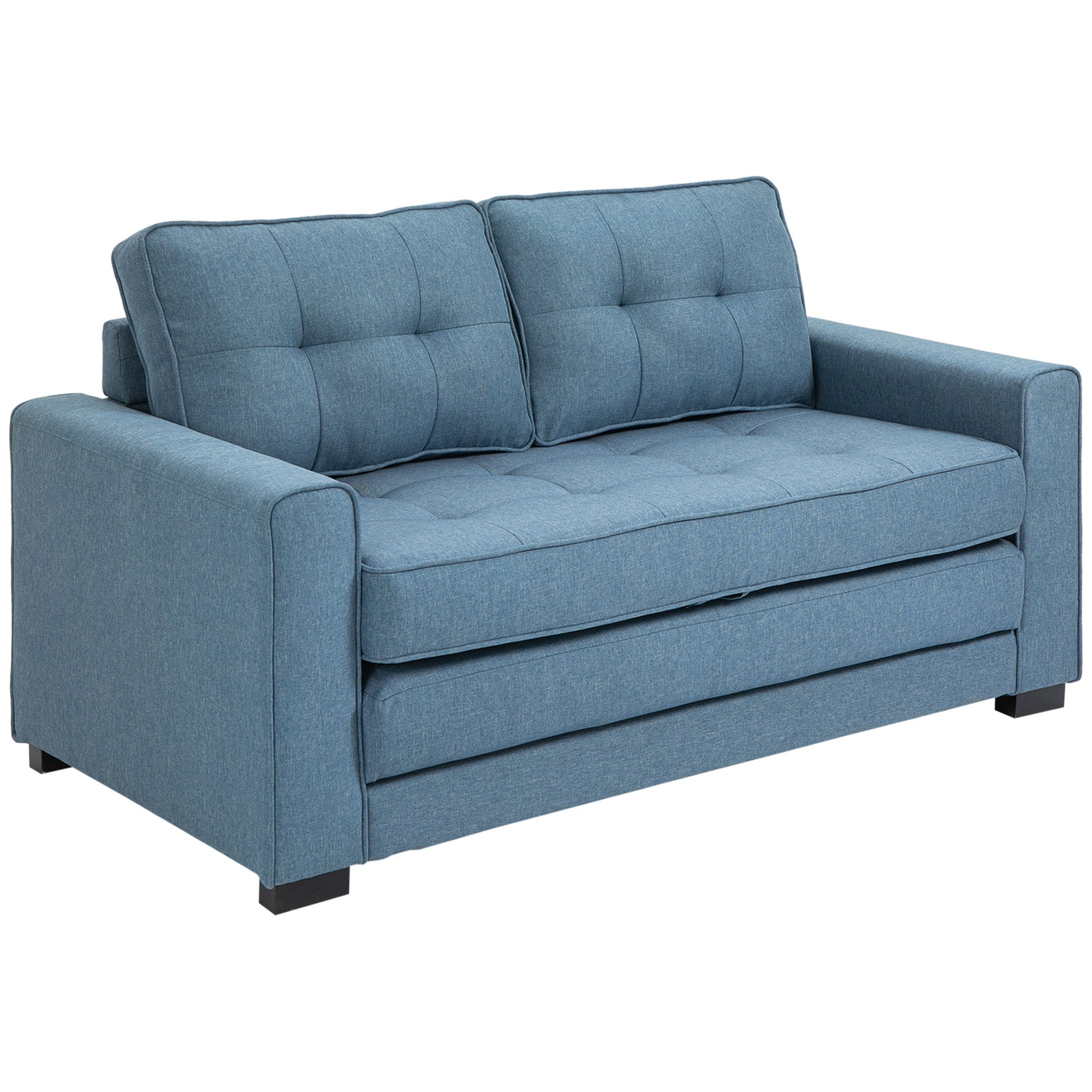 Canapé droit convertible 2 places - dossier capitonné - 147,5 x 75 x 85 cm - bleu