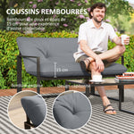 Salon de jardin 4 pièces 4 personnes avec canapé 2 places, 2 fauteuils et 1 table basse gris