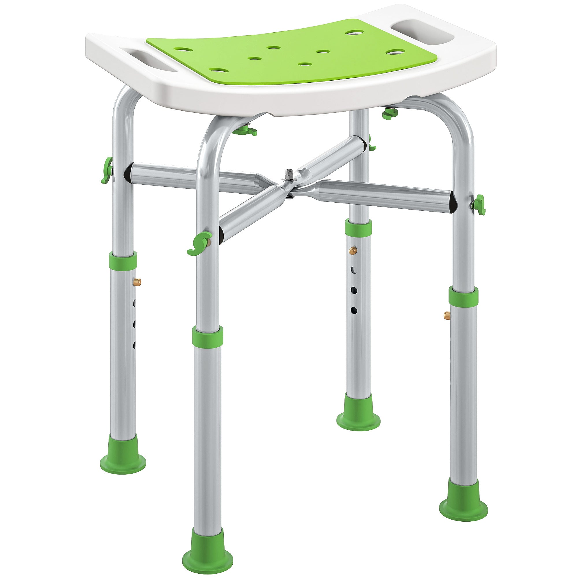 Taburete de ducha y silla de ducha: asiento acolchado y regulable, con ventosas antideslizantes y estructura de aluminio verde
