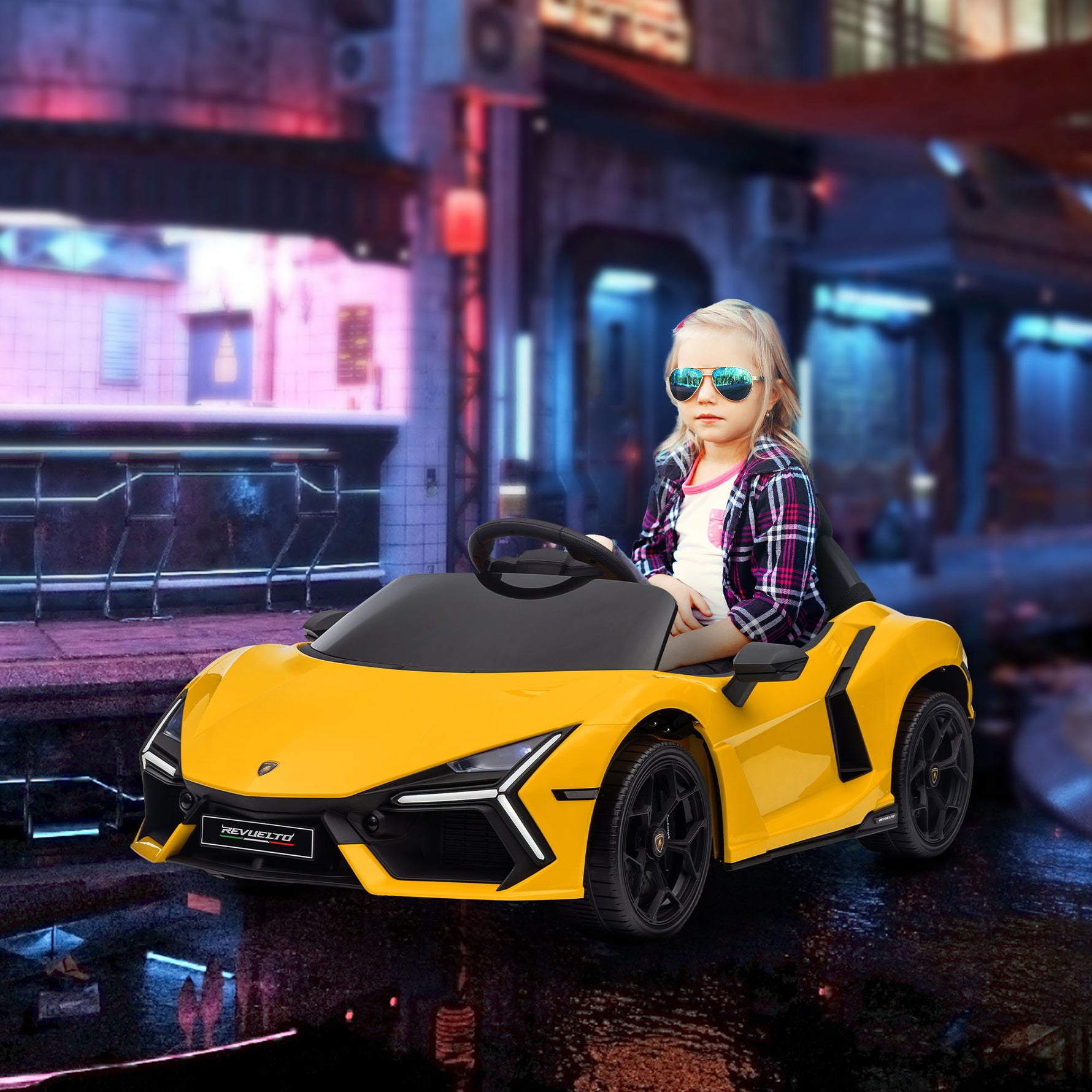 Voiture électrique 12V sous licence Lamborghini Revue véhicule électrique télécommande vitesse 3-5 km/h 3-5 ans jaune