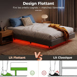 Lit Flottant 160 x 200 cm avec Éclairage LED Intelligent, Cadre de Lit Double Rembourré en Lin, Montage Facile, Beige