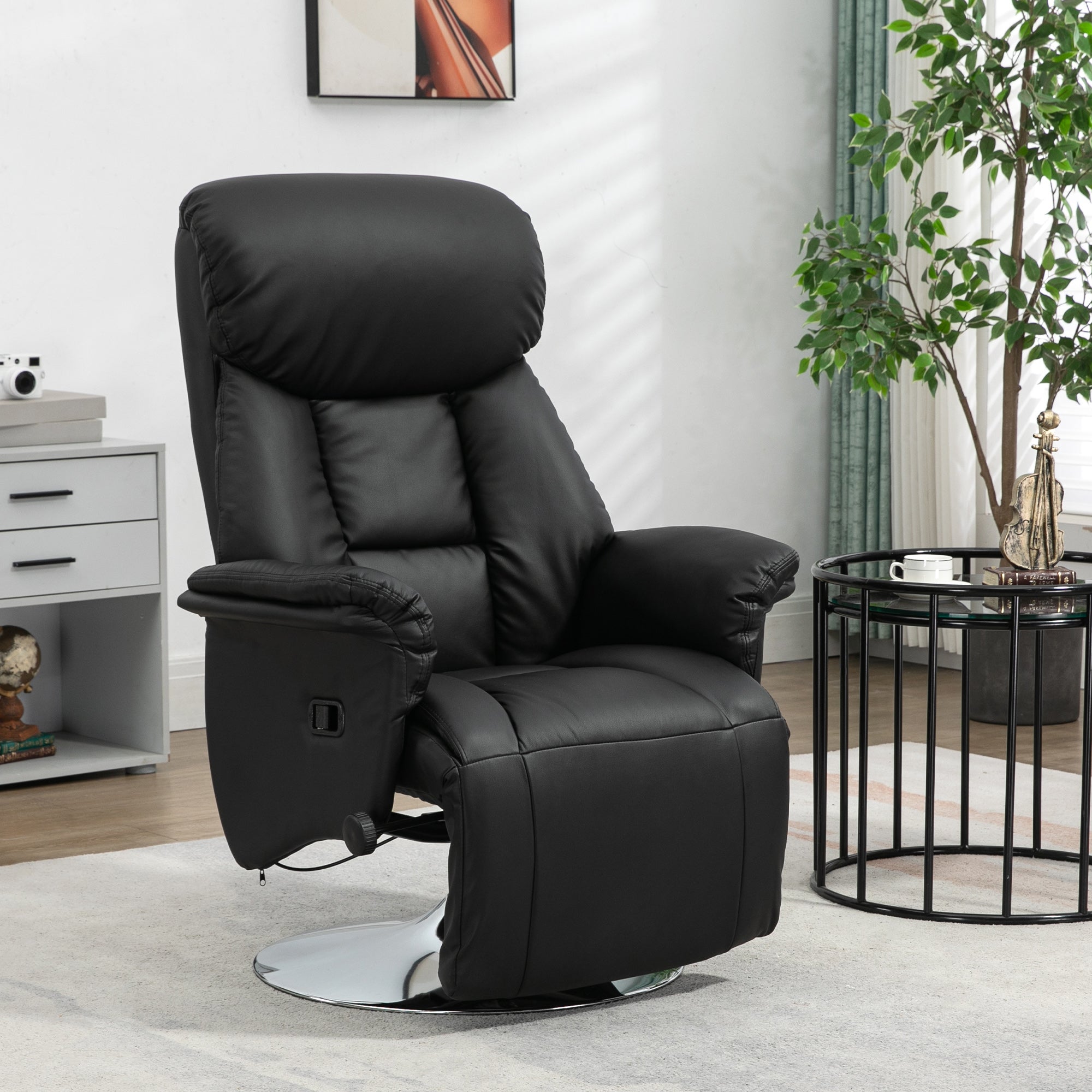 Drehbarer Relaxsessel mit Liegefunktion und verstellbarer Fußstütze, bis 150 kg, für Wohnzimmer, Schlafzimmer, Heimkino, Schwarz