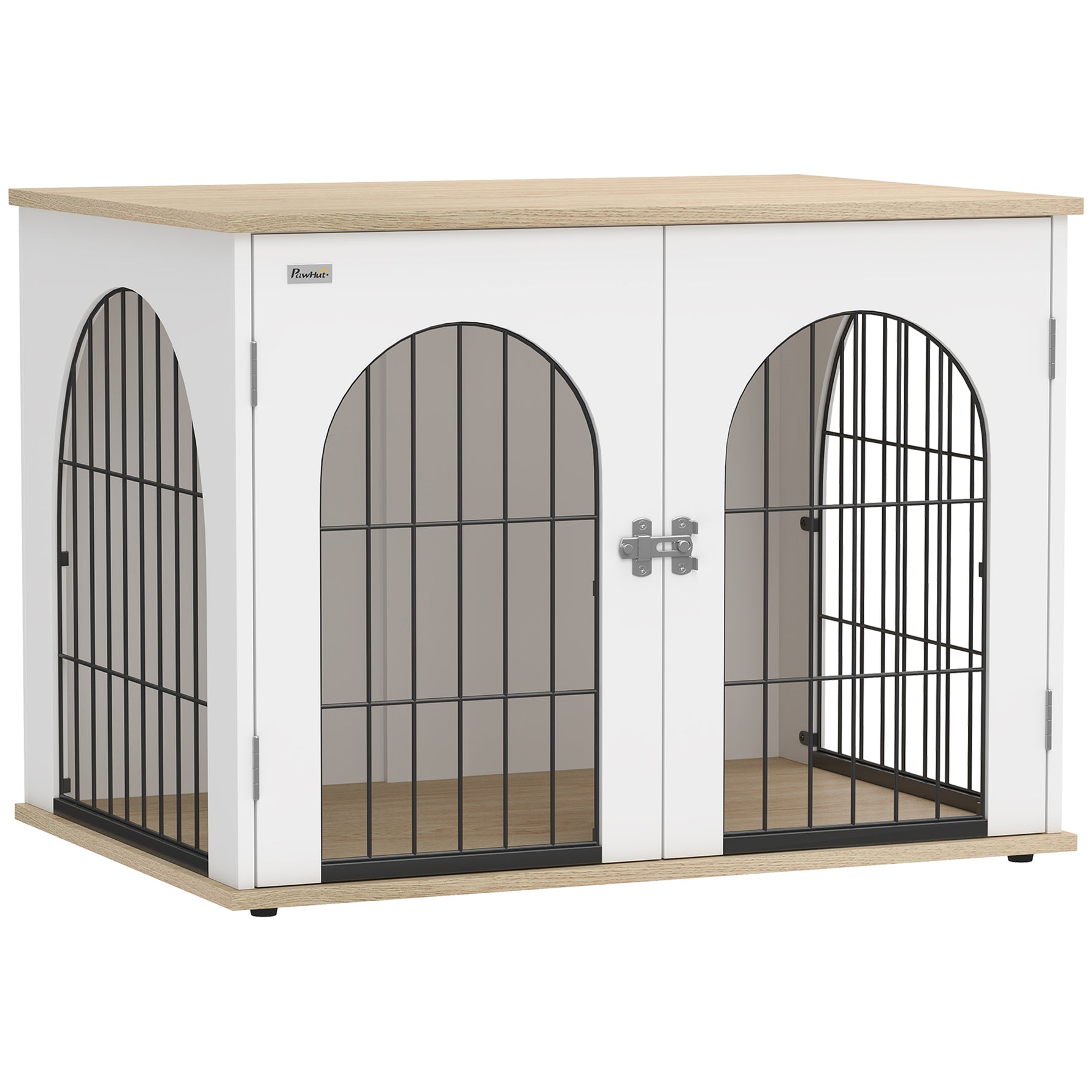 Cage pour Chien Meuble Cage Chien Intérieur Arche avec Double Porte comme Table d'Appoint en Métal 80x56x59cm Blanc