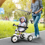 Tricycle Enfants Pare-Soleil Pliable Canne Amovible Benne Rangement 105 x 47 x 98 cm Acier Blanc et Noir
