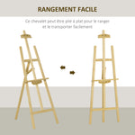 Chevalet d'artiste sur pieds dim. 51,5L x 71,5l x 134,5H cm inclinaison hauteur réglable 90° max. bois de pin