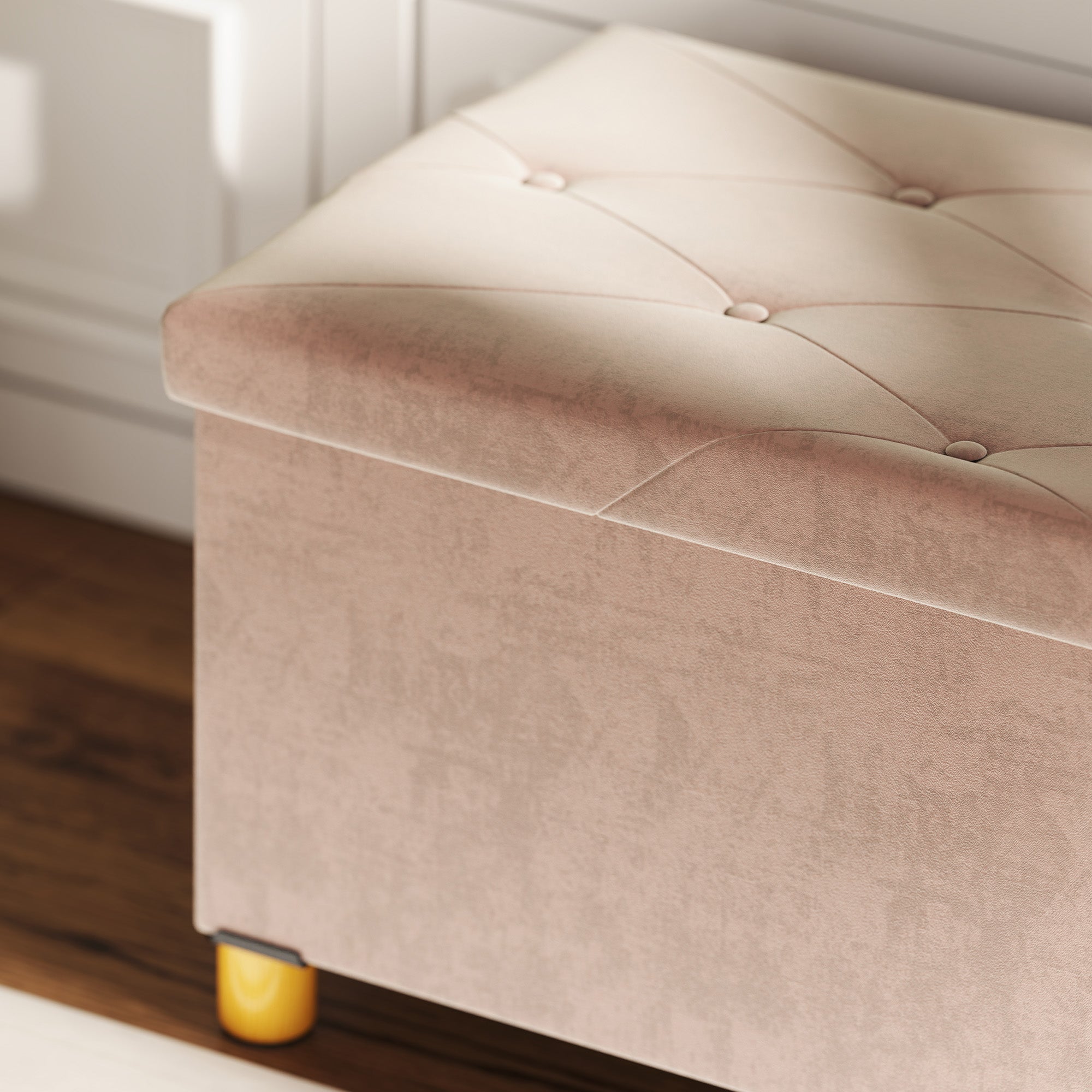 Faltbare Aufbewahrungsbank für das Fußende des Bettes, Volumen: 67 l, Belastbarkeit: 120 kg, mit Deckel, 76 L × 38 B × 38 H cm, rosa
